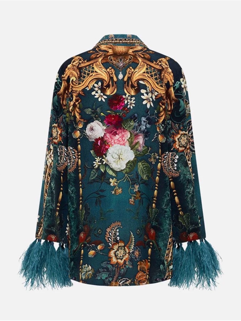 25 NWOT 1300.00 CAMILLA SILK FLARED SLEEVE DOUBLE BREASTED JACKET VERDIS WORLD - Picture 3 of 8